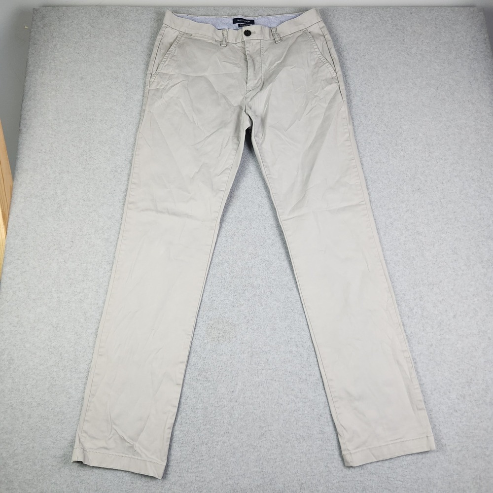 Tommy Hilfiger Chino Pants Mens 32/34 Ivory Custom Fit Stretch Cotton Flat Front
